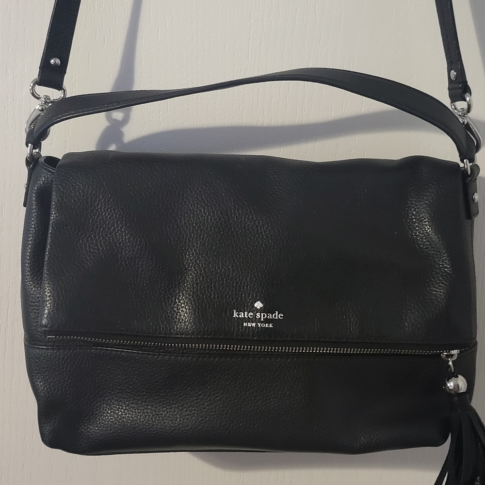 Kate Spade Black Leather Handbag & Adjustable Shoulder Strap Med. Crossbody Bag